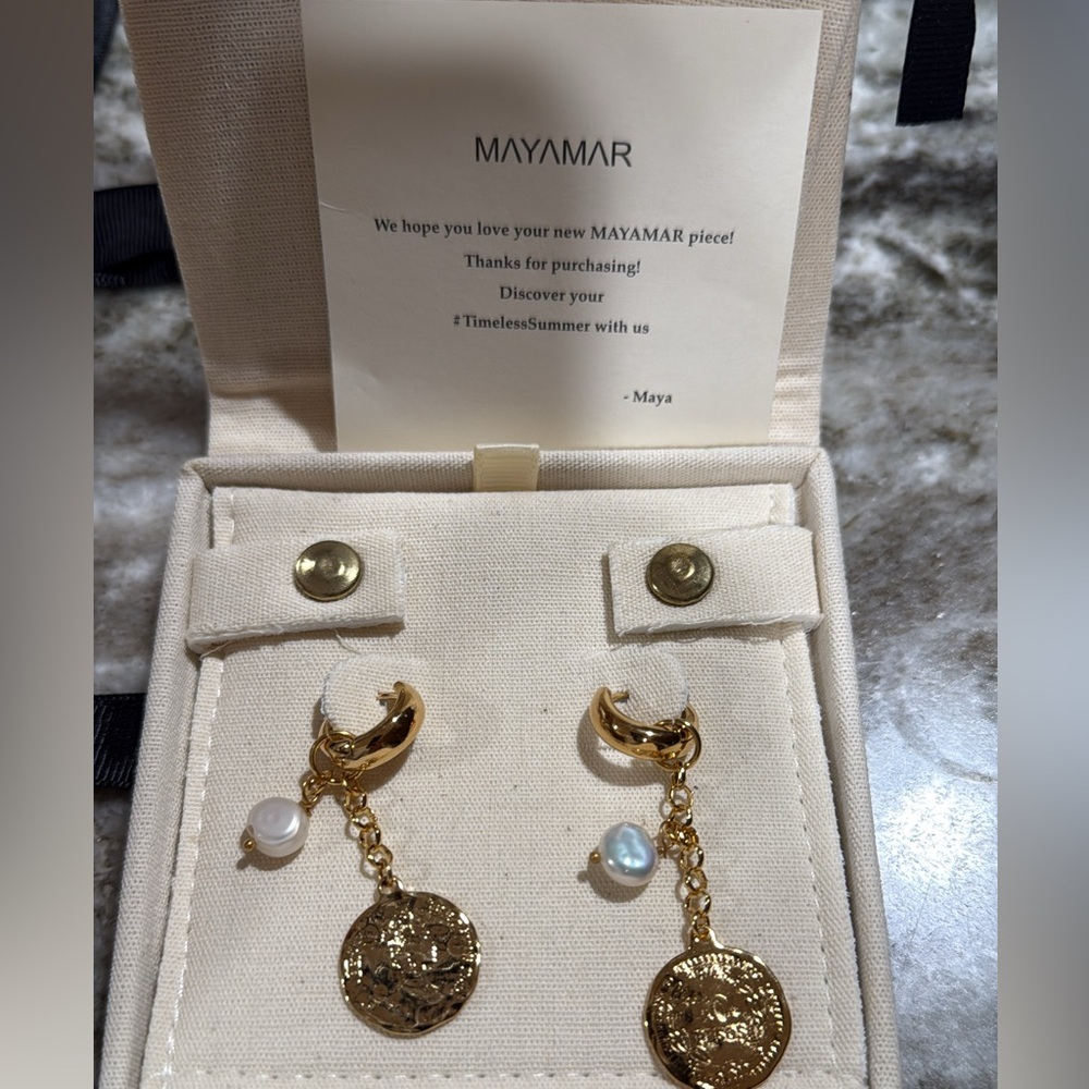 MAYAMAR Gold Coin Drop Earrings with Pearls